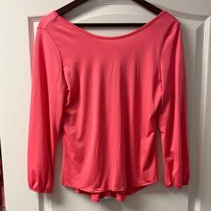 Women's Pink Long Sleeve Top with blue bow accent